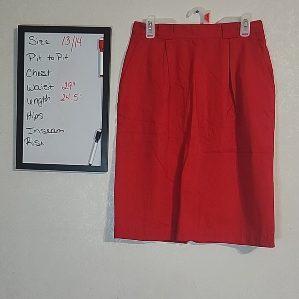 Bentley Womens Red Pencil Skirt Back Slit Pleated Sz 13/14 Button Zip Back